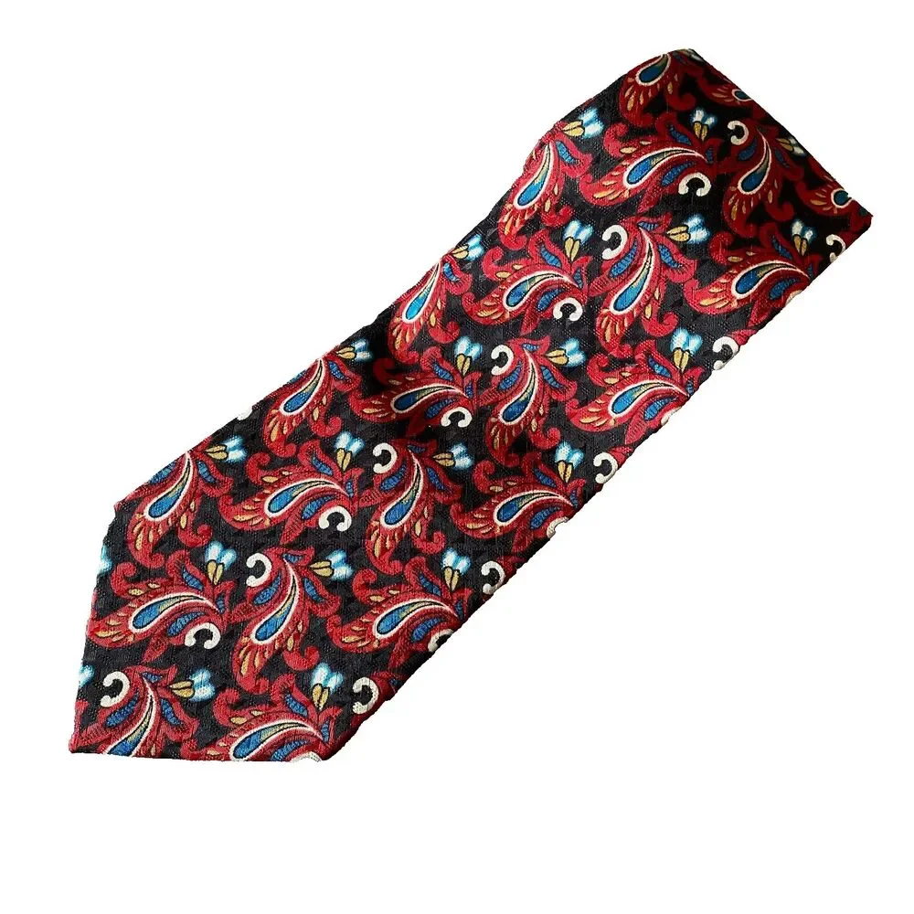 Christian Dior Monsieur Men's Neck Tie Red Black Paisley Polyester Made In USA
